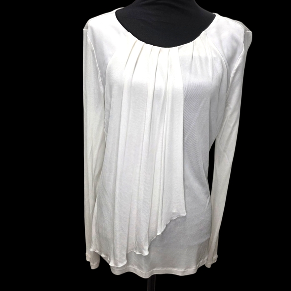 Antonio Melani Ivory Ruched Neck Asymmetrical Waterfall Stretch Blouse, Large - Picture 1 of 7